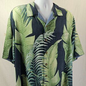 Tommy Bahama Shirt Mens XL Green Button Up Short Sleeve Floral 100% Silk